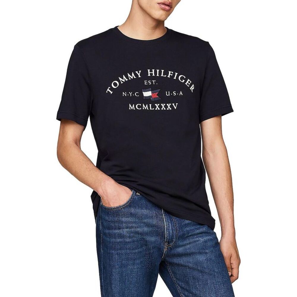 Tommy Hilfiger Mens Navy Embroidered Cotton T-Shirt NWT